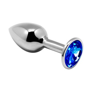 Plug Anale in Metallo con Gemma Blu MINI METAL L 9 x 4,1 cm Argento
