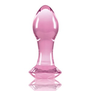 Plug Anale in Vetro Crystal Gem Realizzato a Mano 9 x 3,2 cm con Gemma Rosa
