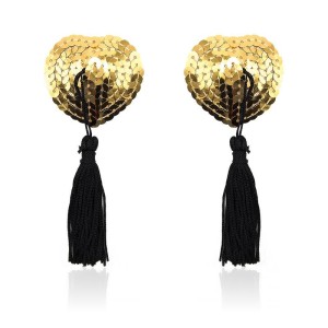 Copricapezzoli Adesivi con Paillettes e Nappine LateToBed BDSM Line Oro e Nero
