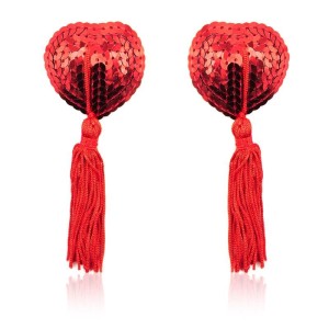 Copricapezzoli Adesivi con Paillettes e Nappine LateToBed BDSM Line Rosso
