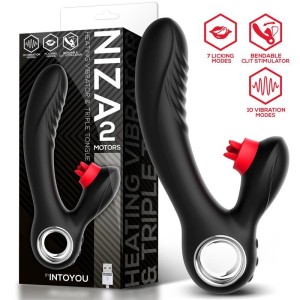 Vibratore Rabbit Riscaldante in Silicone con Lecca Clitoride NIZA 18,5 x 3,5 cm Nero Ricaricabile